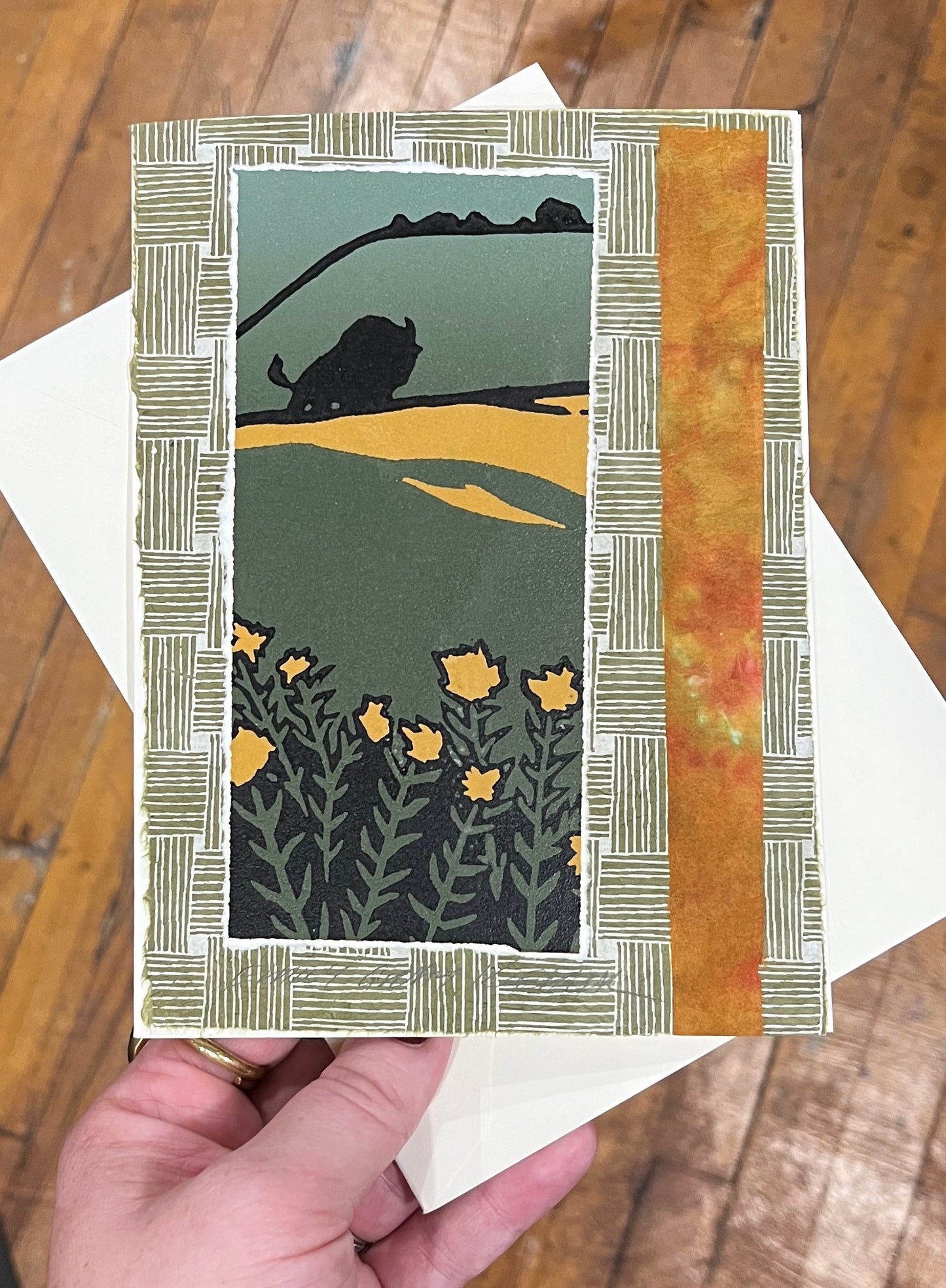 Bison In Prairie Art Card