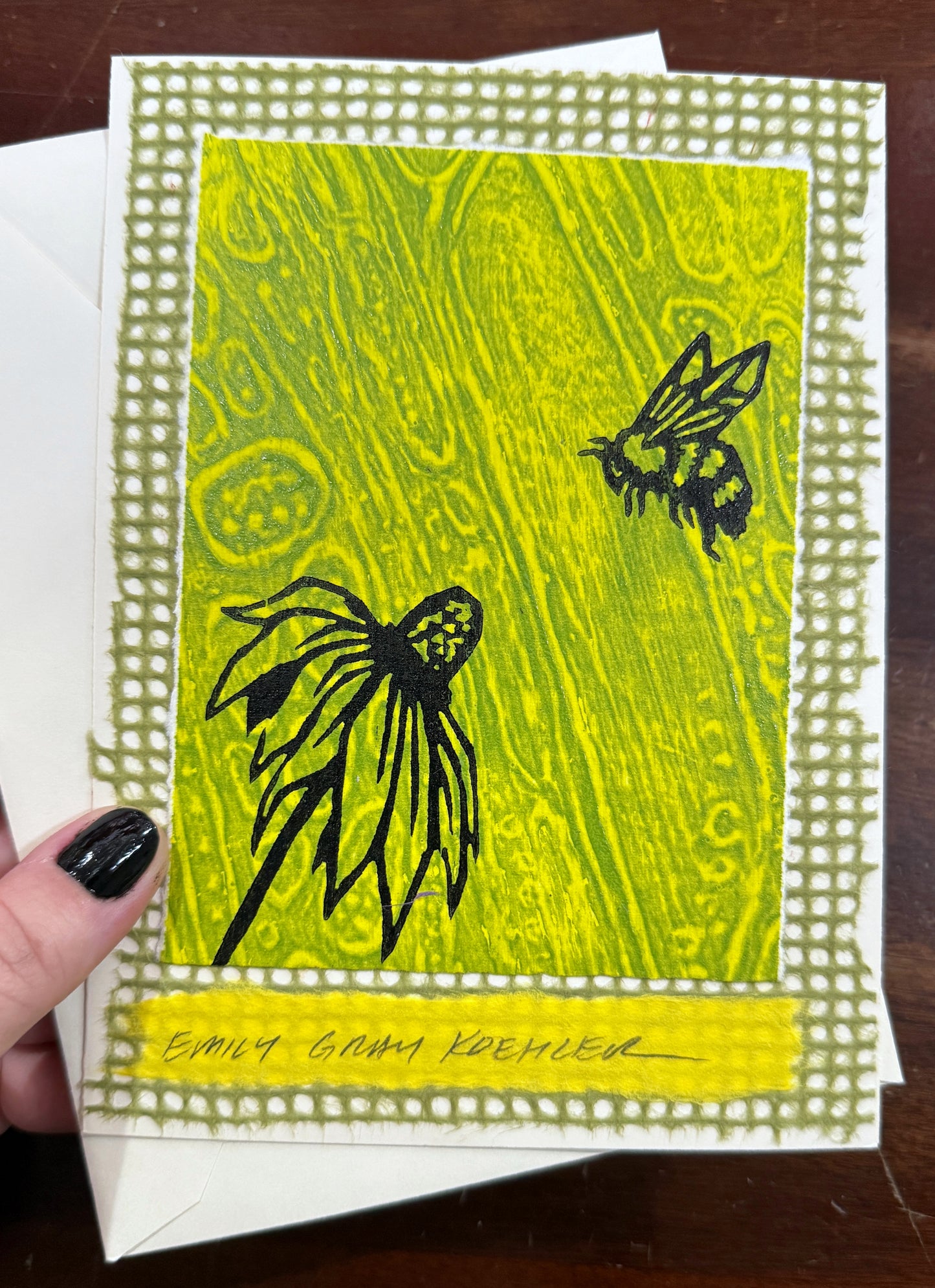 Coneflower and Bee Art Card