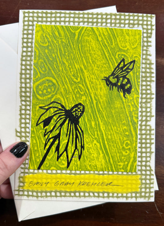 Coneflower and Bee Art Card