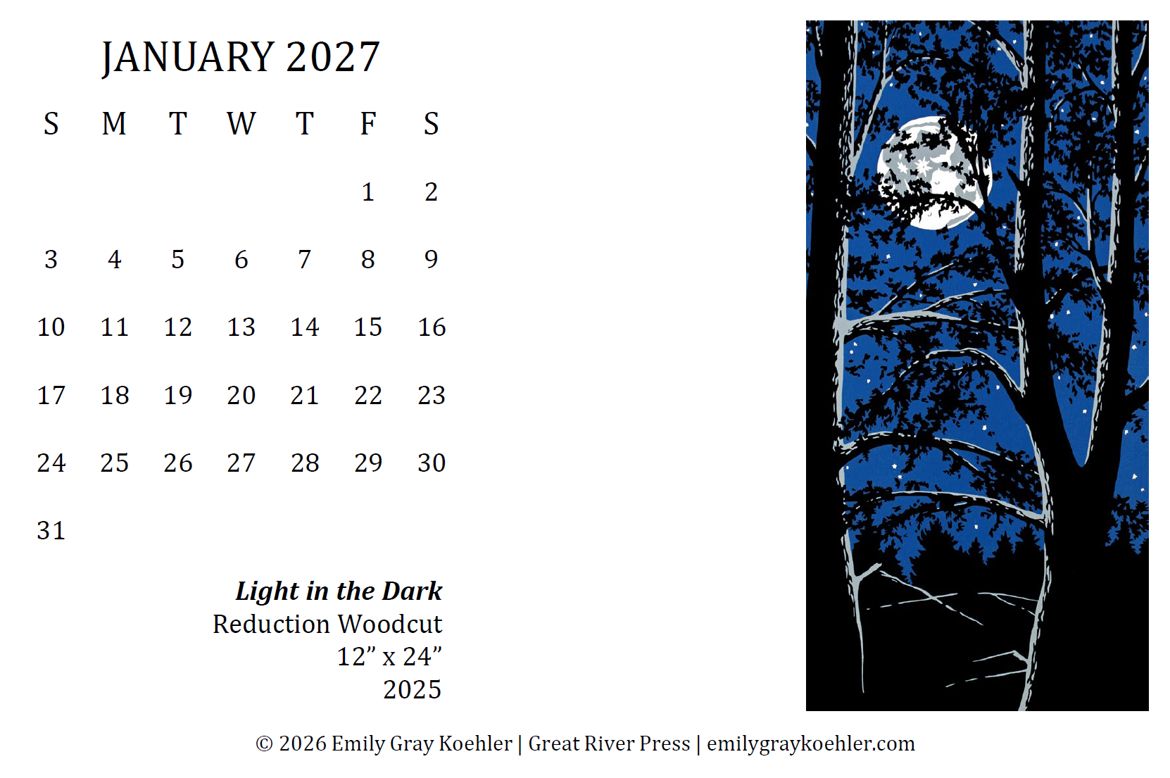 2027 Desktop Calendar - Emily Gray Koehler