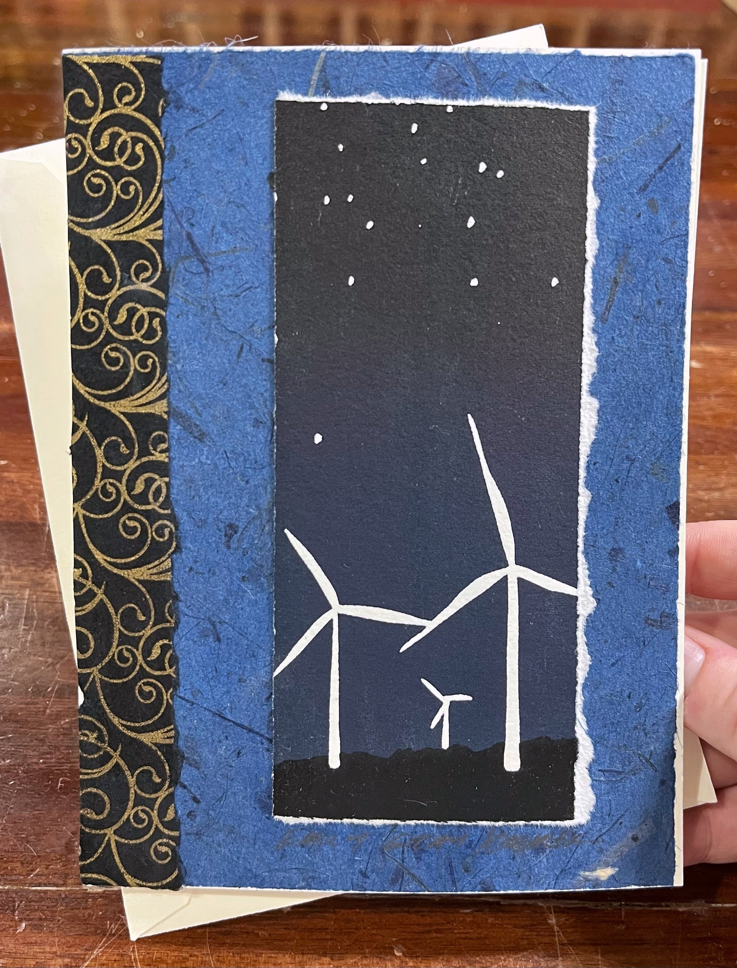 Wind Turbines at Night Art Card